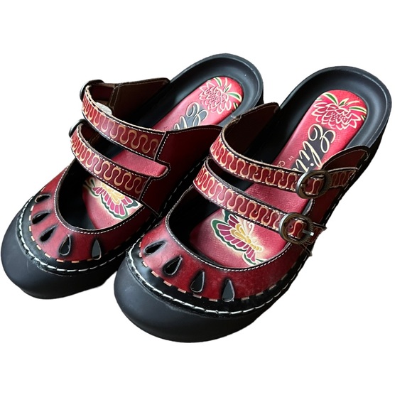 Corkys Shoes Corkys Elite Red And Black Leather Slides Sz 7 Poshmark